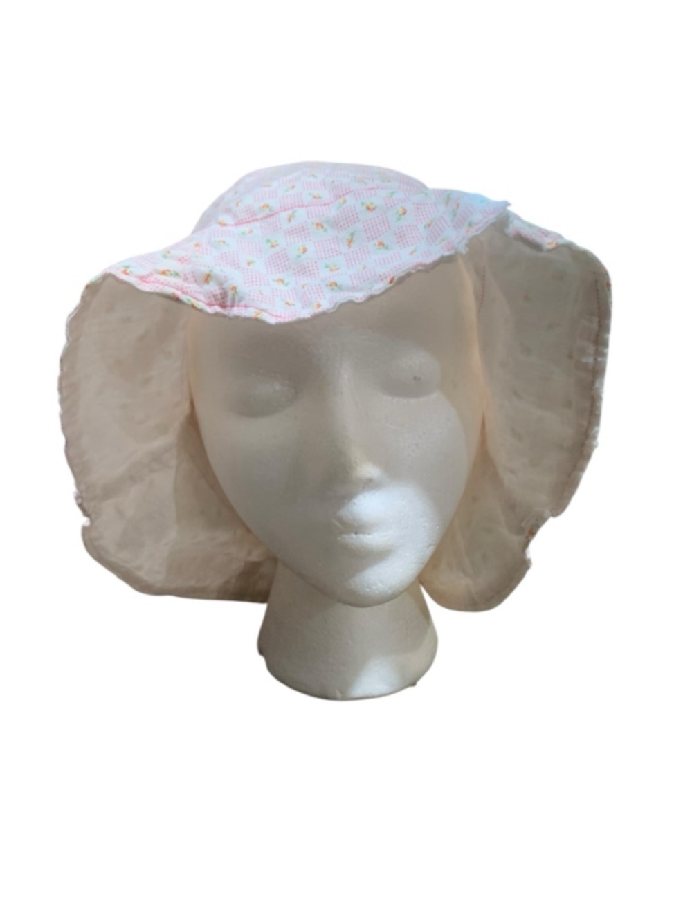 Vntg 70’s handmade White Pink Floral Bucket Hat One Size